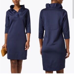 GRETCHEN SCOTT Women’s MEDIUM Navy Blue Ruffle Dress Half Sleeve